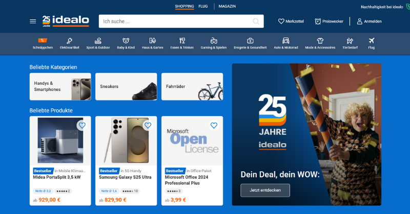 Hình ảnh giao diện trang web Idealo